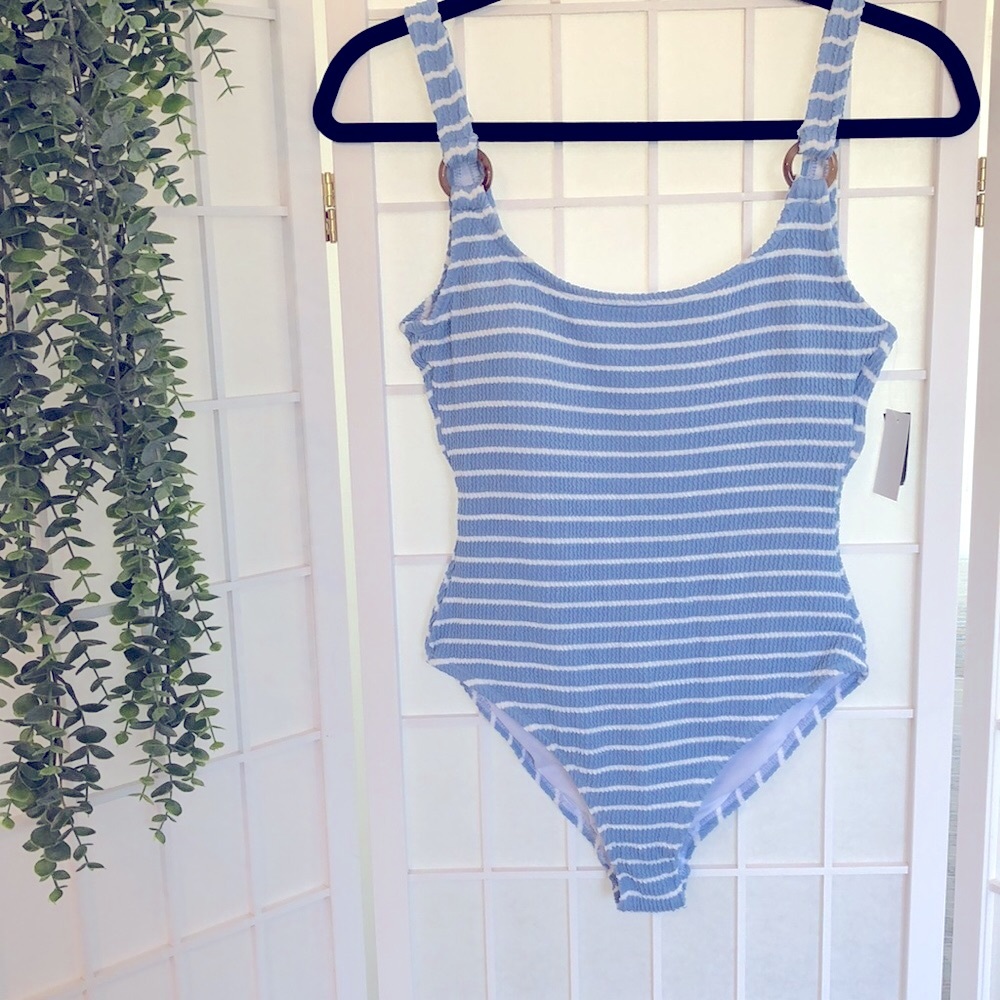 Women’s One-Piece Cali Waves High-rise Swimsuit with Deep Cut Back, size M.